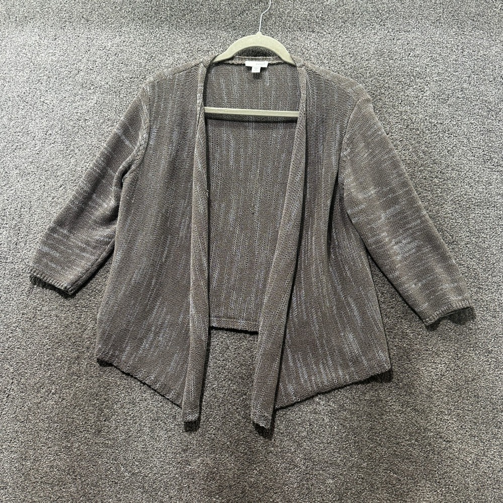 Pure Jill Brown Marled Open Front Cardigan Sweater MP Medium Petite Minimalist